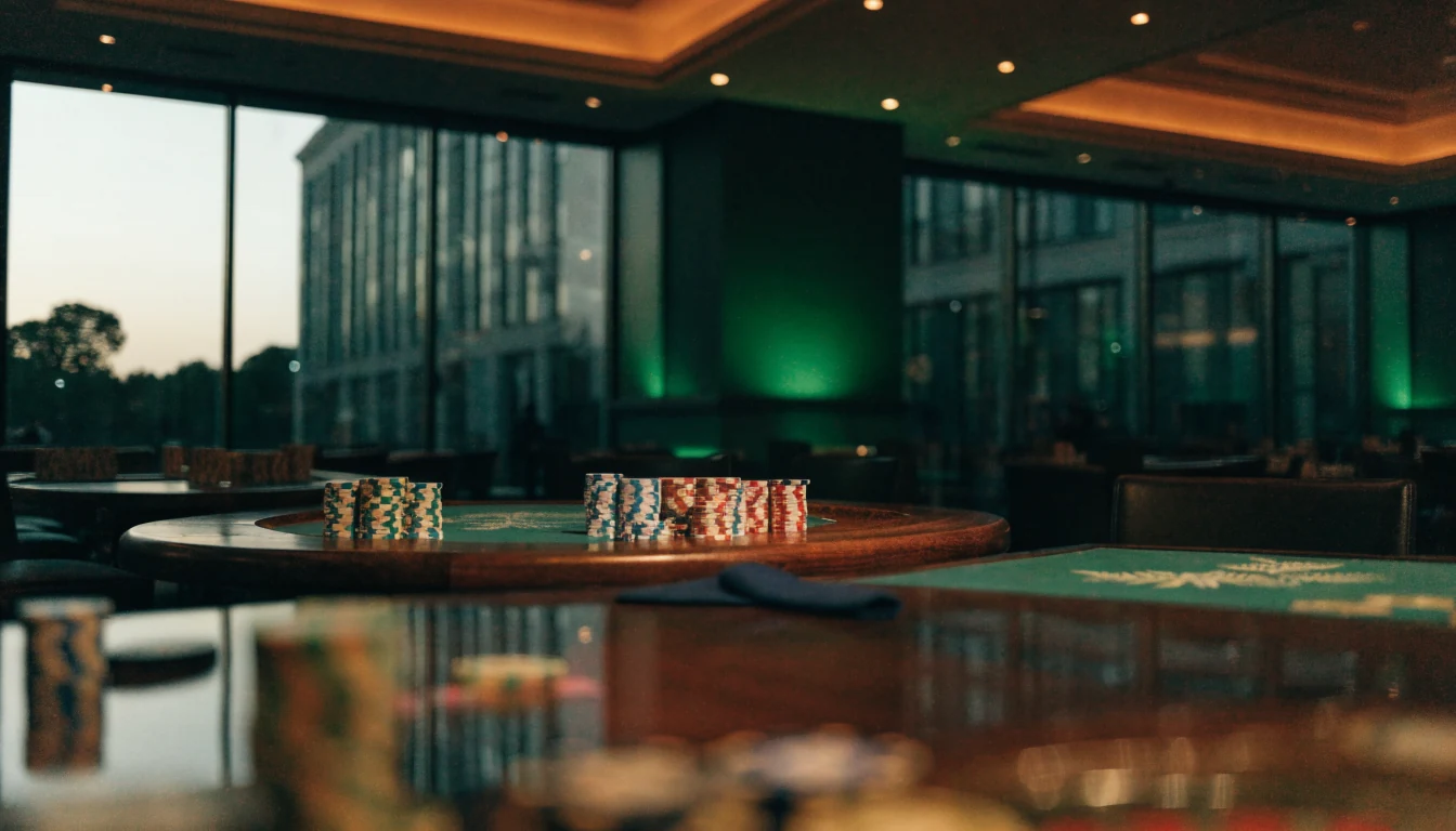 Casino lounge with chips and roulette wheel in New Zealand