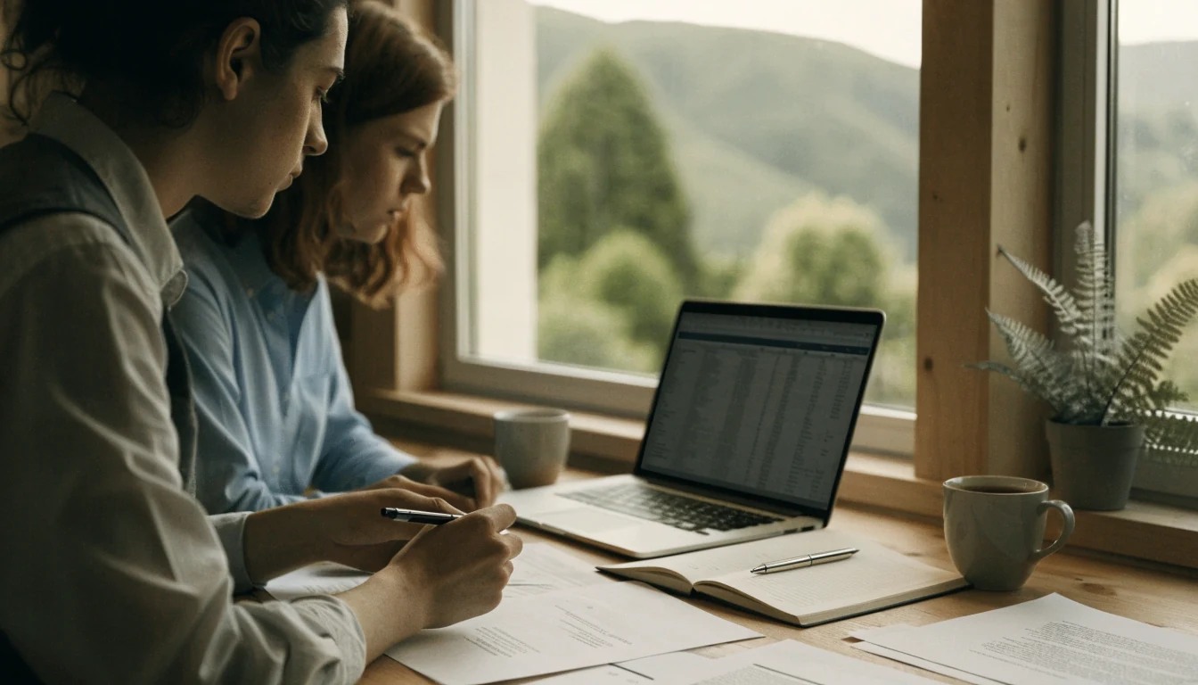 New Zealand editorial team reviewing documents at a sunlit desk
