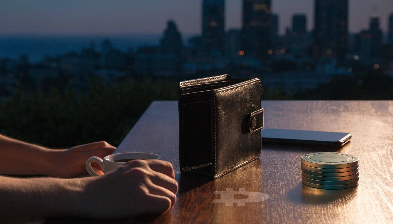 Anonymous crypto gambler's hands at a New Zealand lounge table with poker chips and a face-down phone