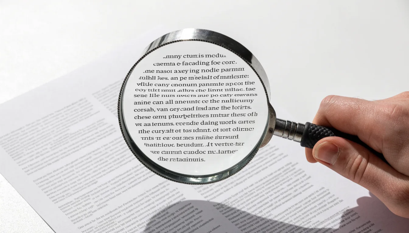 Magnifying glass examining small-print terms on a document
