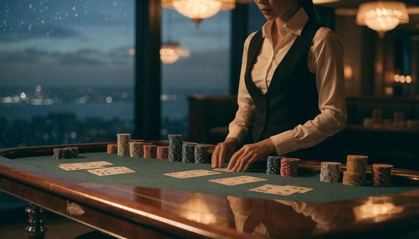 Live baccarat table with dealer, cards, and chips in a New Zealand casino