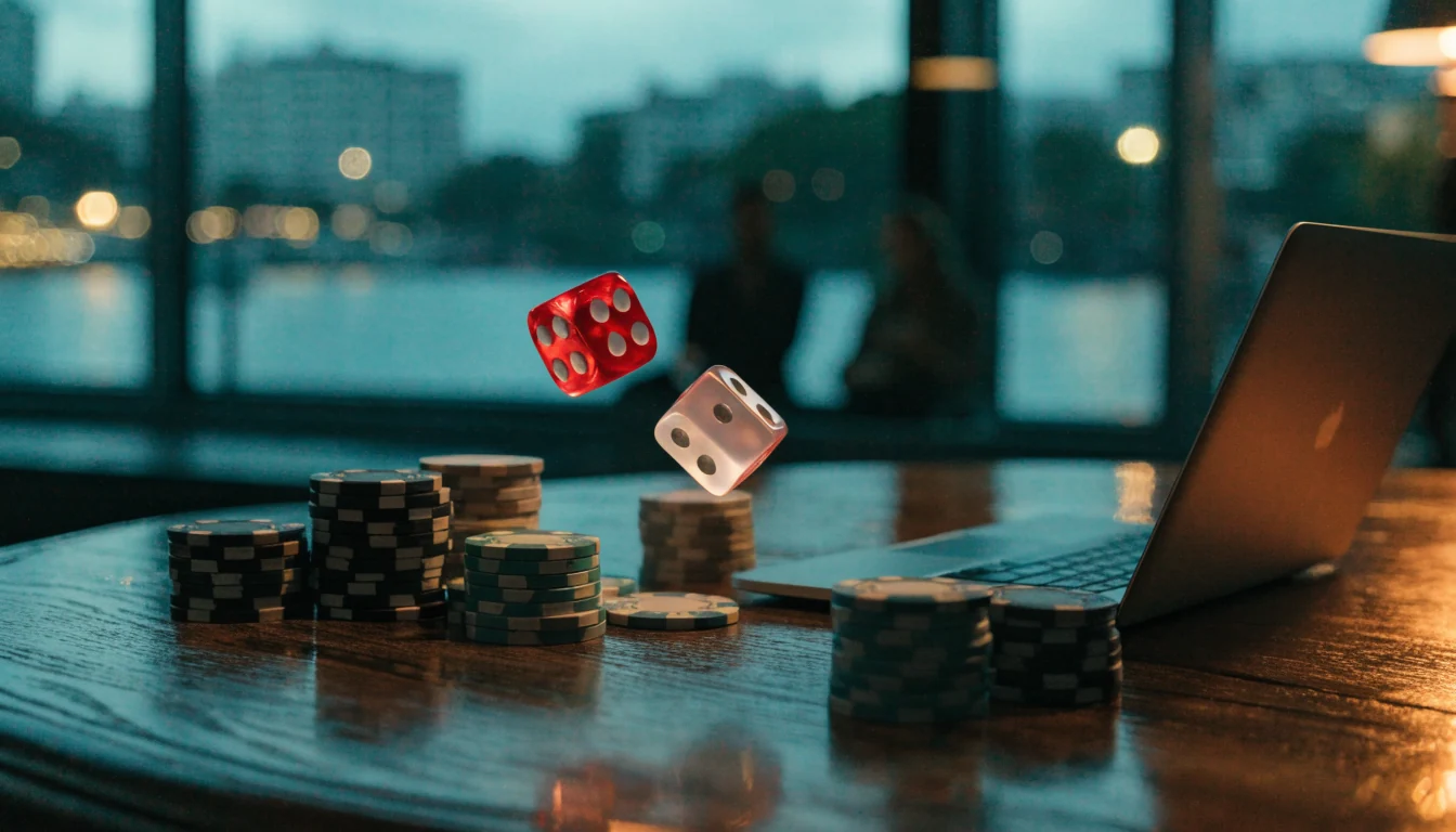 Online craps scene with dice and chips in a New Zealand setting