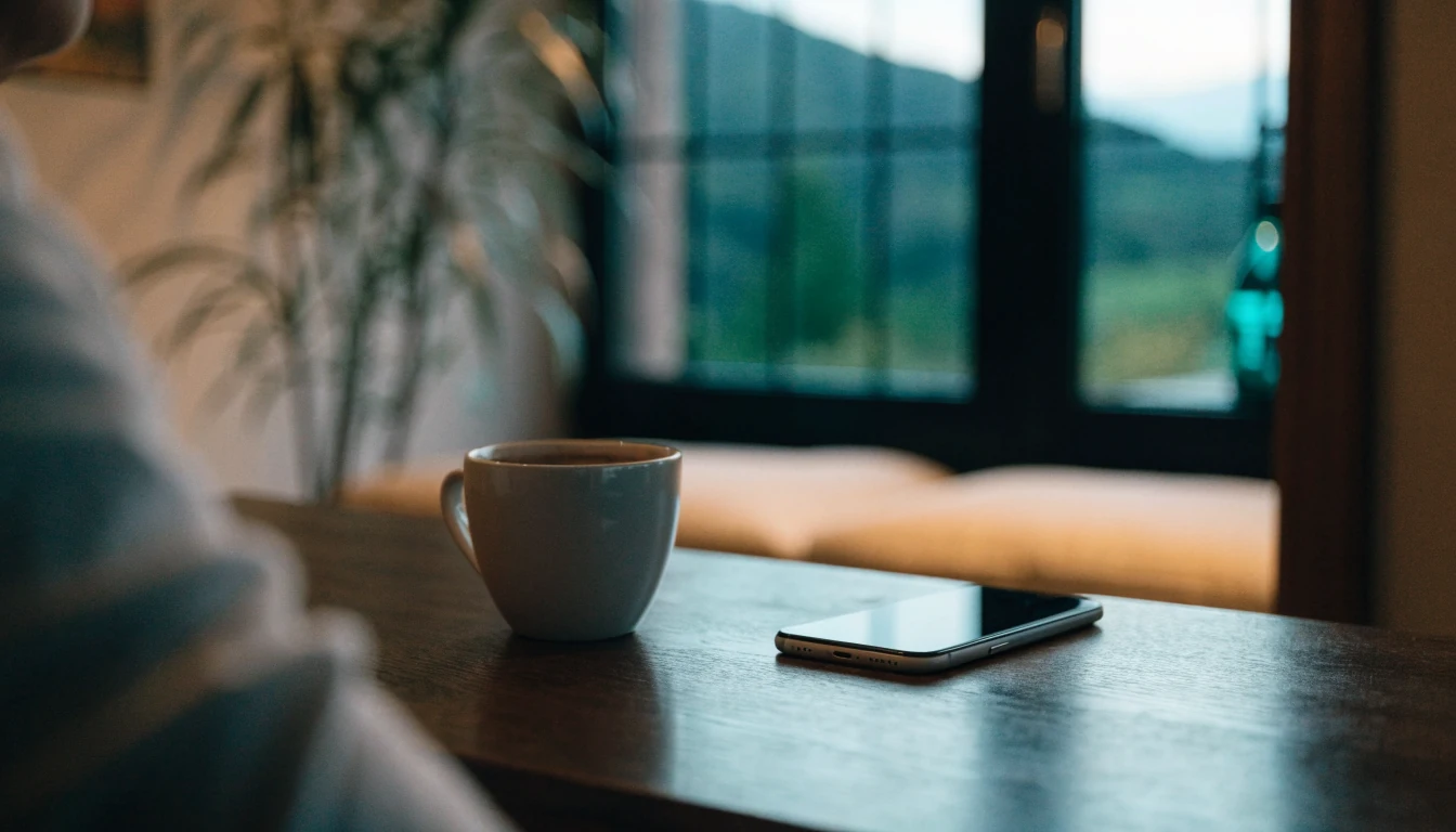 Smartphone on a table in a New Zealand home interior, suggesting mobile payment for casino deposits.