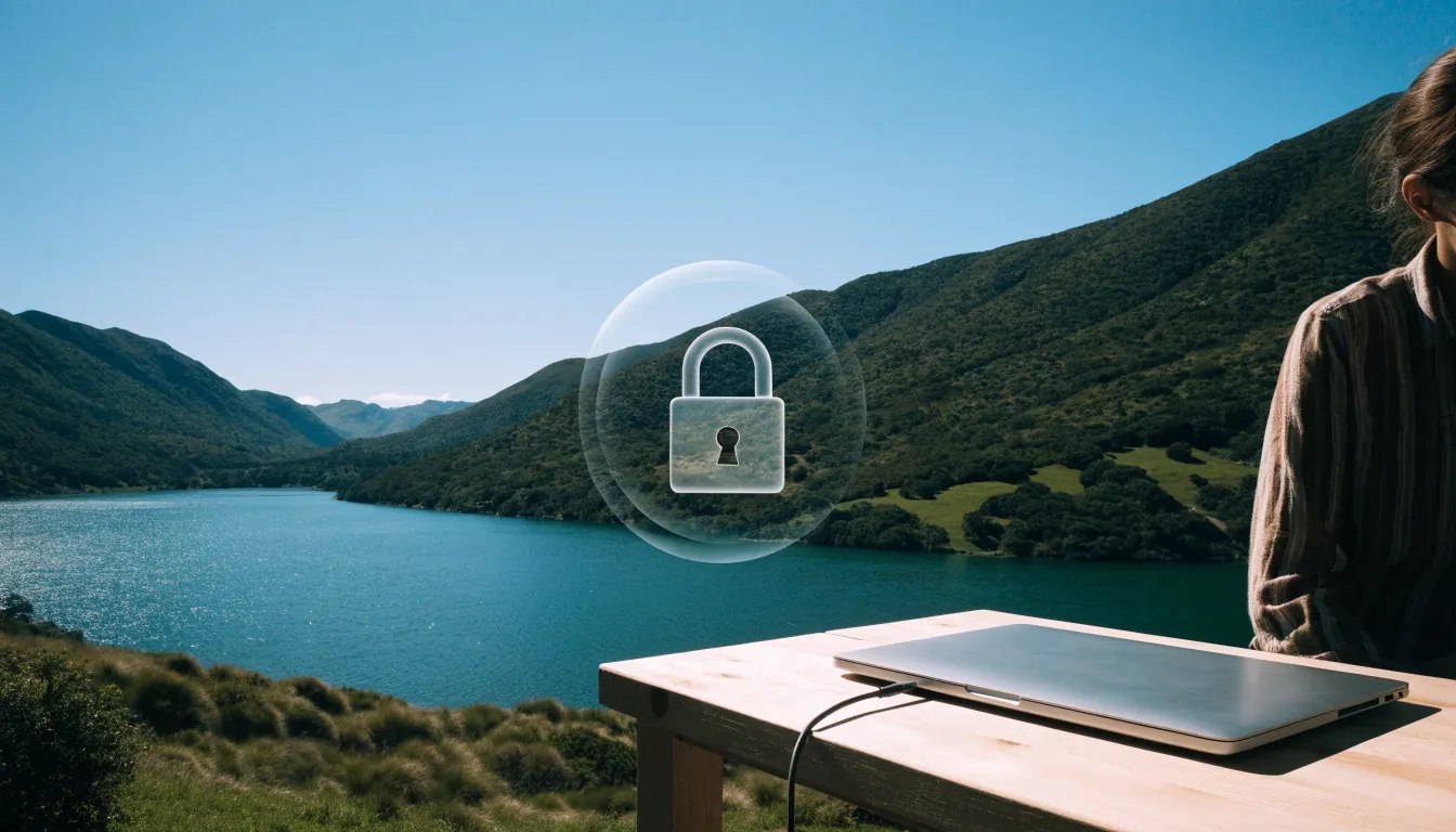 New Zealand landscape with a padlock symbolizing secure online casino